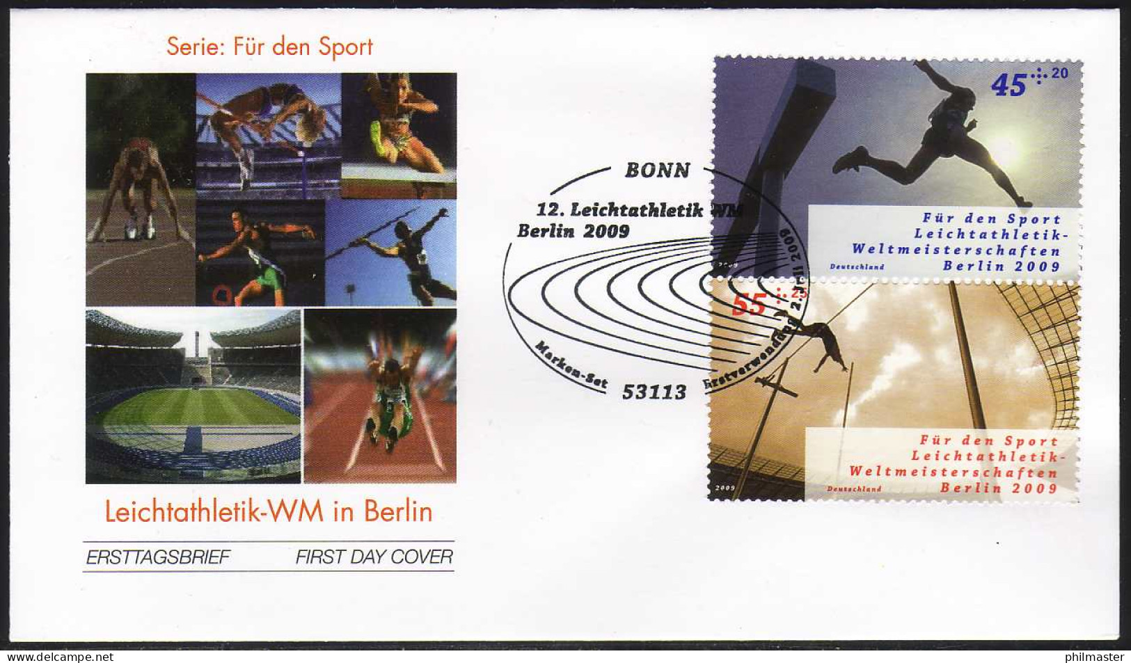 Zusammendruck 45+55 Als S 57 Aus MH 80 Leichtathletik-WM'09, FDC BONN 2.7.2009 - Se-Tenant
