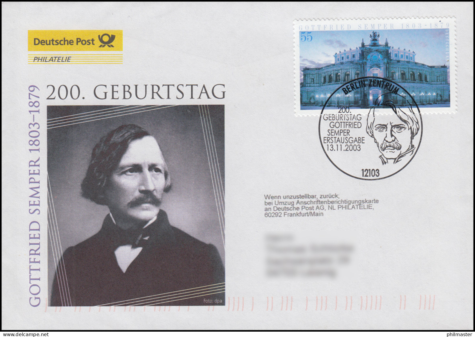 2371 Gottfried Semper - Semperoper Dresden, Schmuck-FDC Deutschland Exklusiv - Covers & Documents