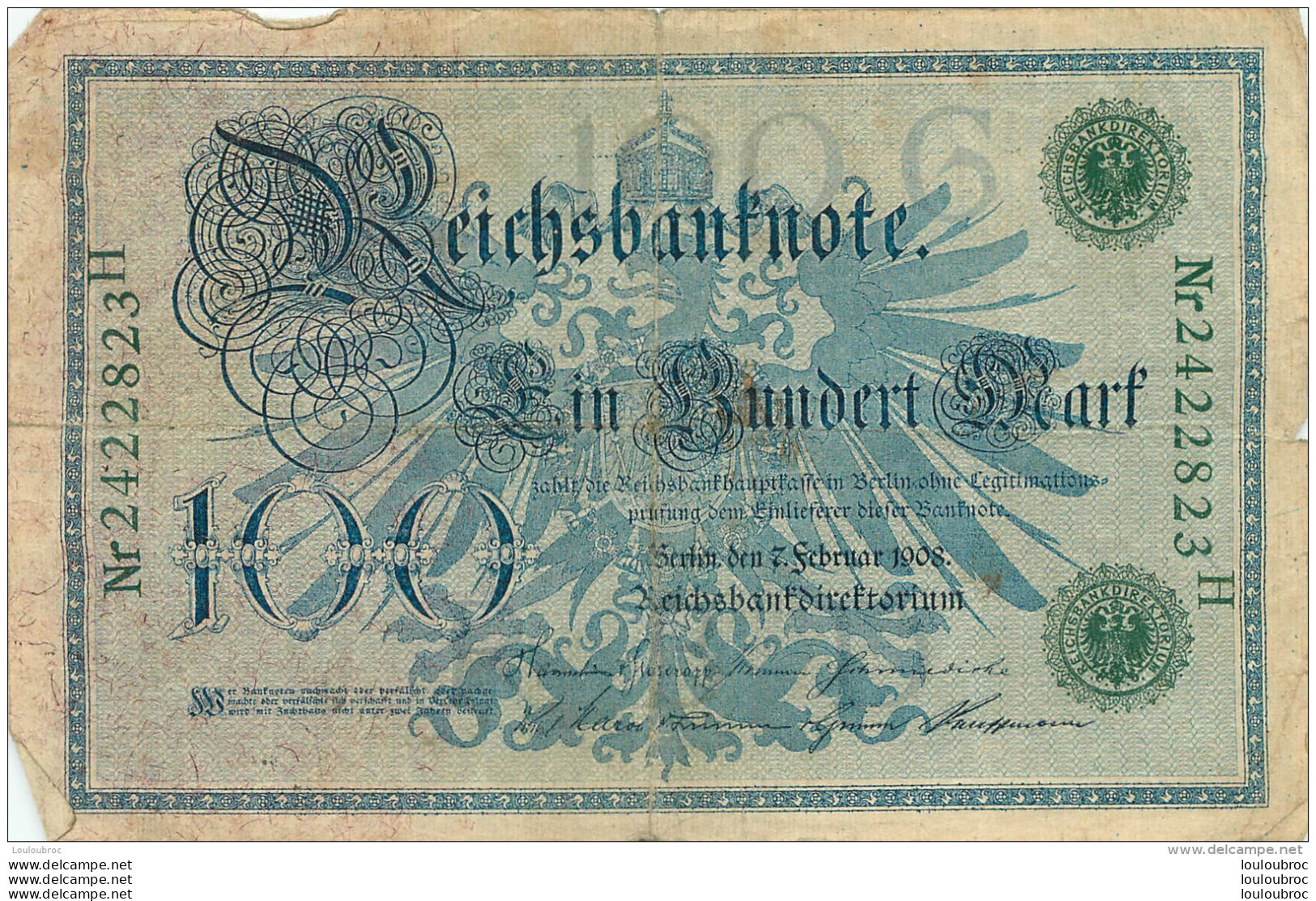 LOT DE 3 BILLETS 100 DM  SERIE H  G ET   L   REICHSBANKNOTE 1908 TOUS SCANNES - 100 Mark