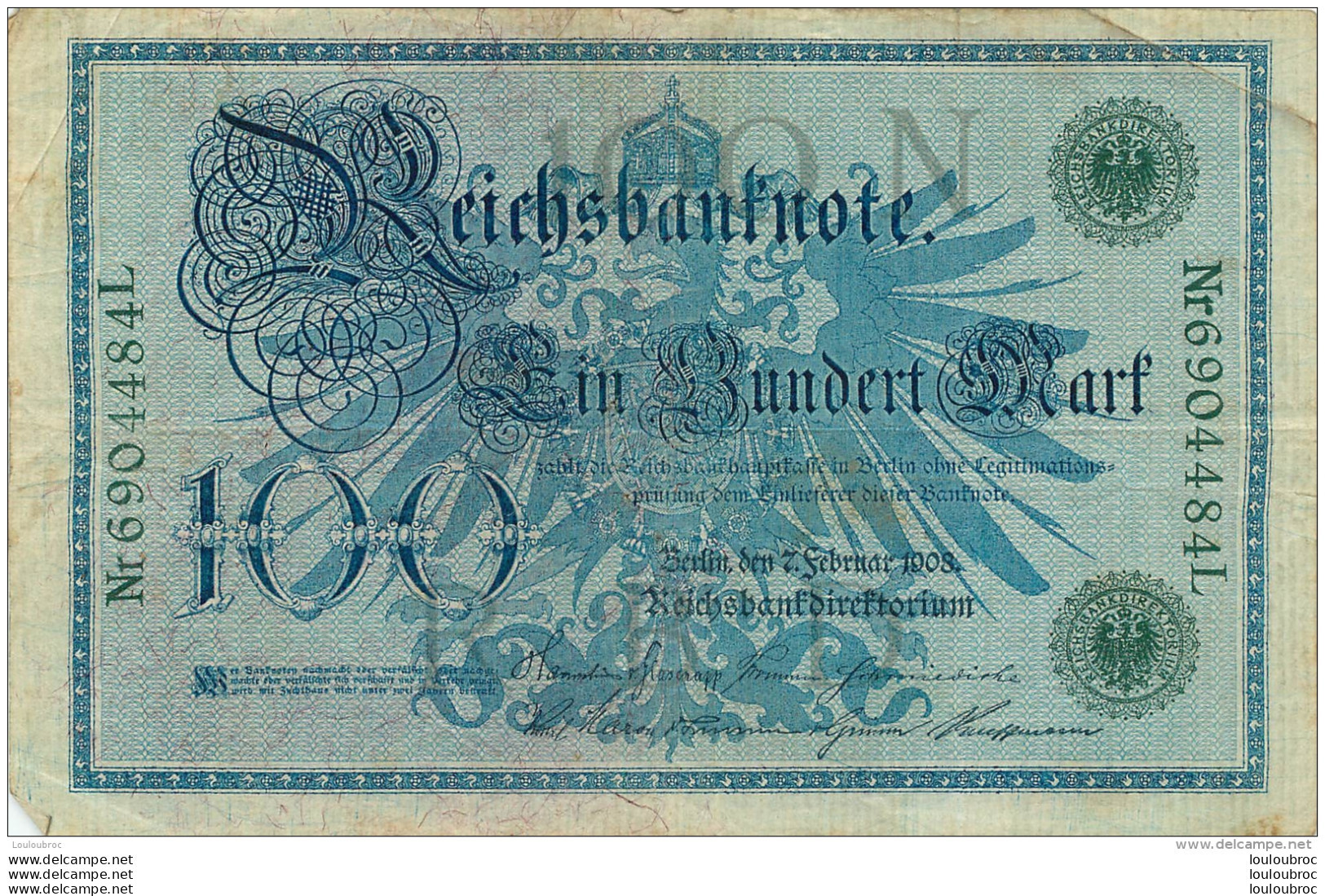 LOT DE 3 BILLETS 100 DM  SERIE H  G ET   L   REICHSBANKNOTE 1908 TOUS SCANNES - 100 Mark