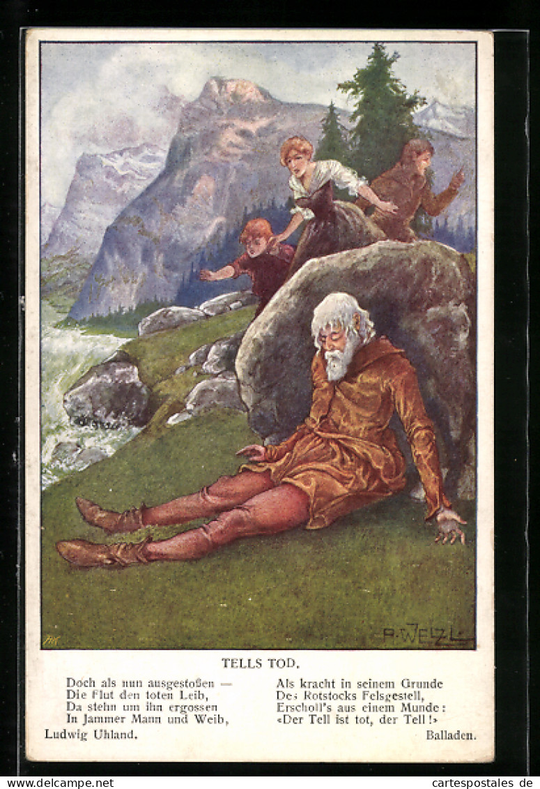 Künstler-AK Tells Tod, Angehörige Suchen Nach Wilhelm  - Fairy Tales, Popular Stories & Legends