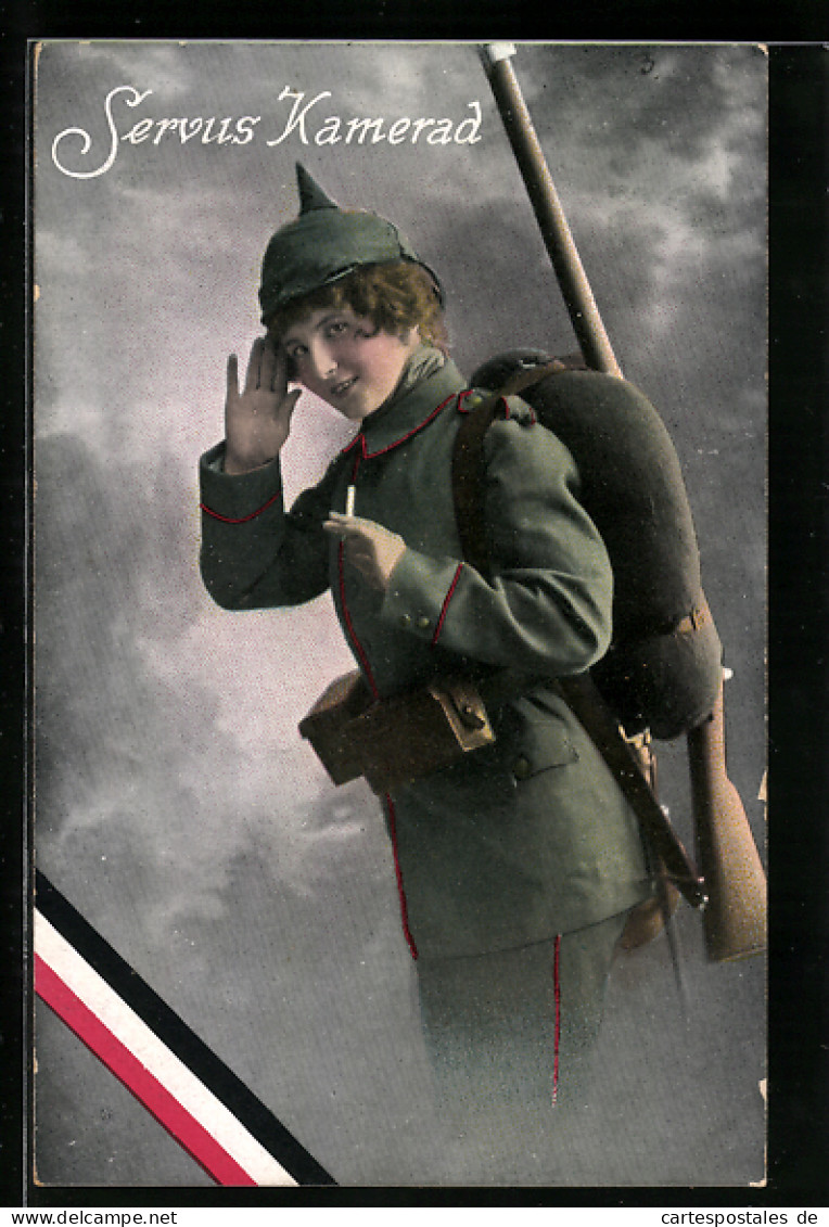 AK Frau In Feldgrauer Uniform Mit Gewehr  - Weltkrieg 1914-18