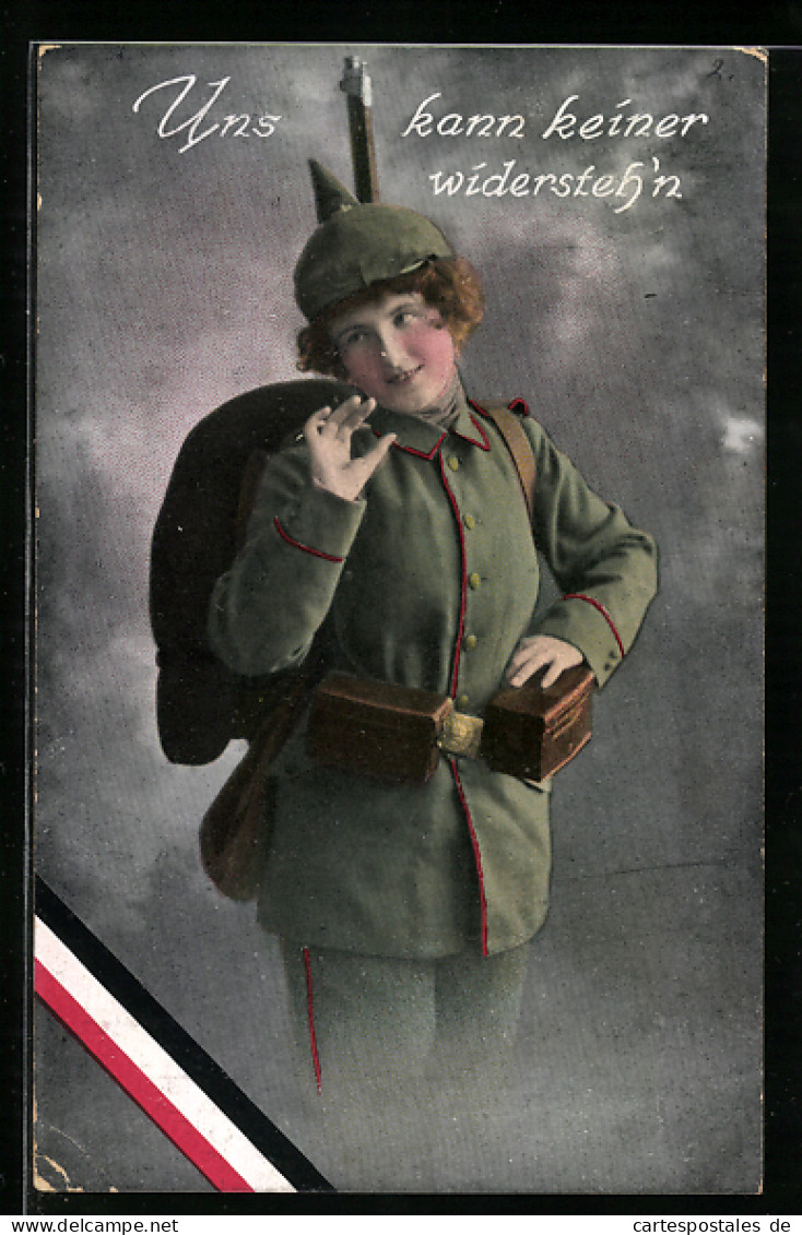 AK Frau In Uniform Mit Pickelhaube  - Weltkrieg 1914-18