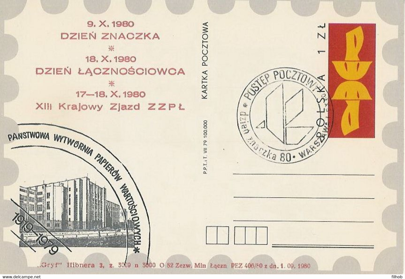 Poland Overprint Cp 742.01 Warszawa: Stamp Day 1980 Communication Day - Enteros Postales