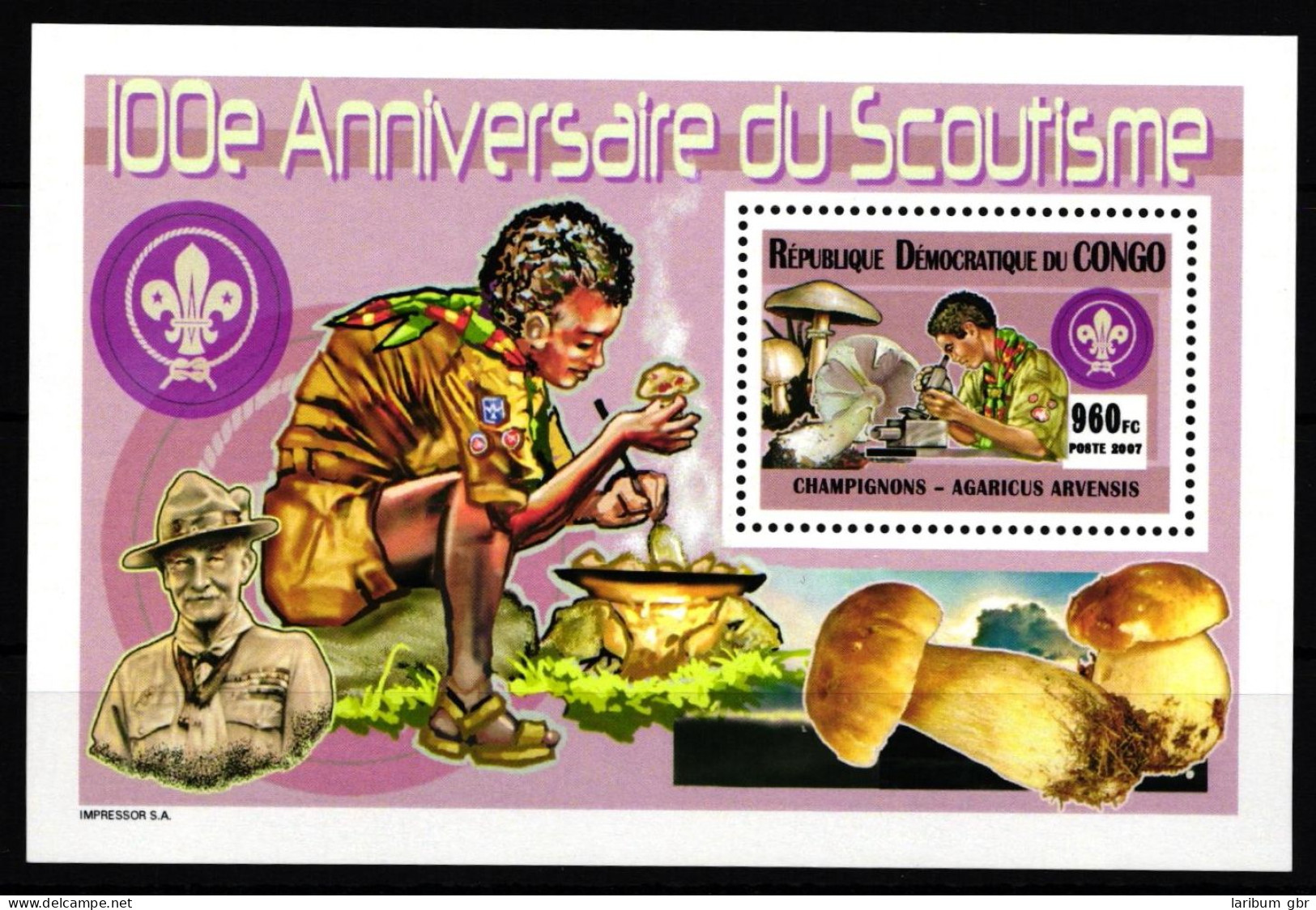 Kongo (Kinshasa) 1944 Postfrisch Einzelblock / Pilze #HR934 - Autres & Non Classés