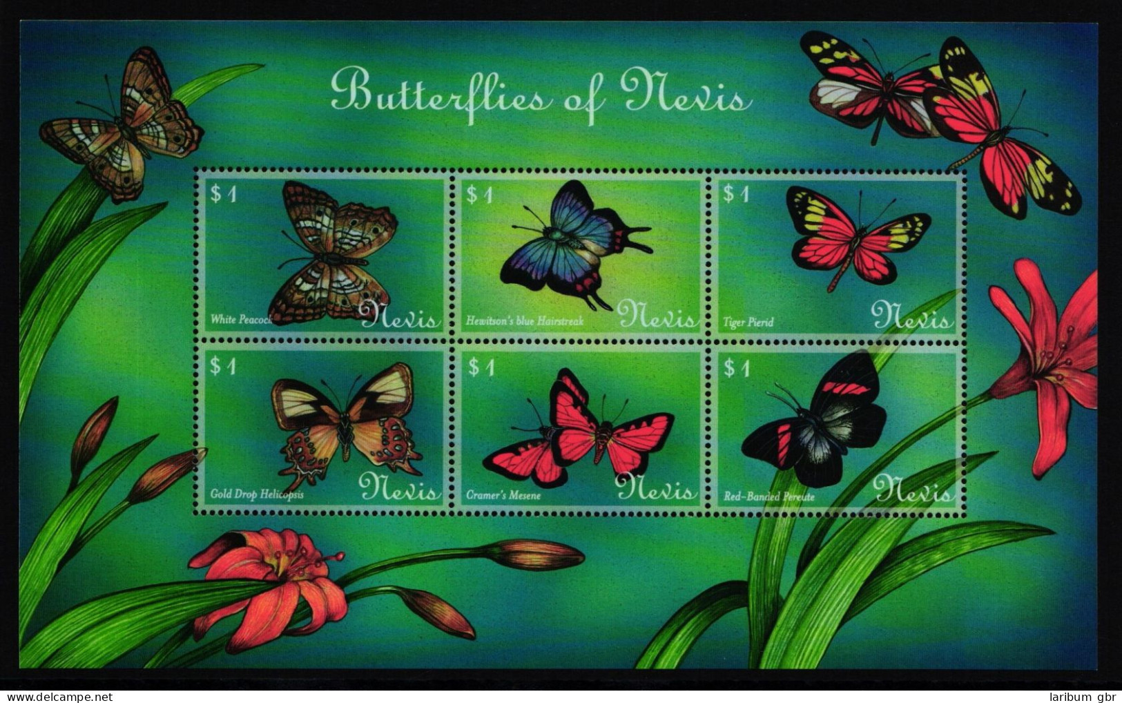 Nevis 1619-1624 Postfrisch Kleinbogen / Schmetterling #IH081 - St.Kitts And Nevis ( 1983-...)