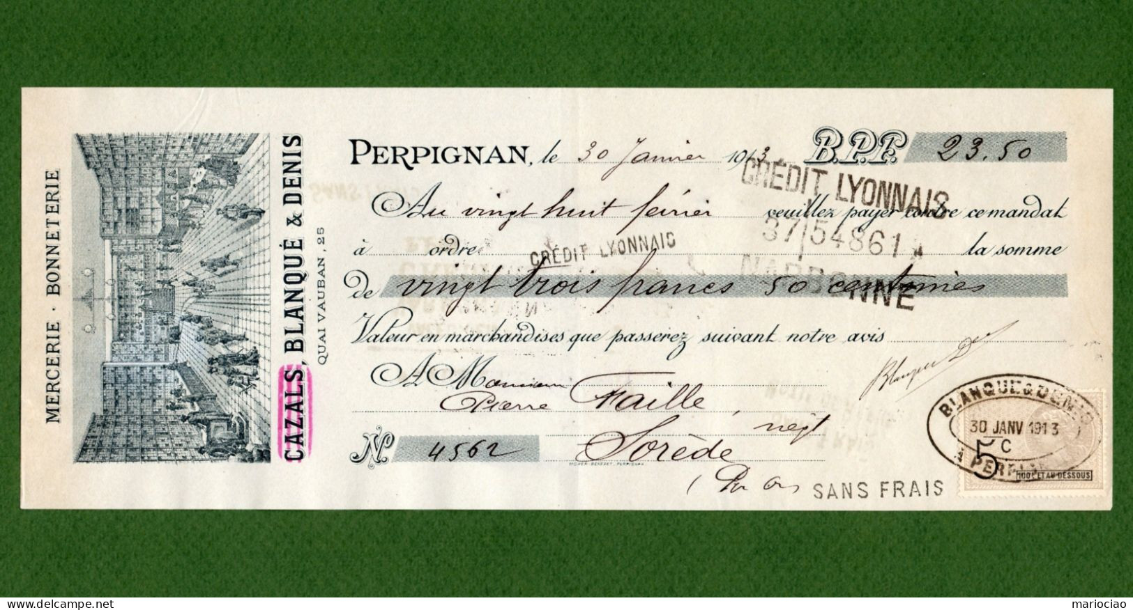 DC-FR 66 PERPIGNAN 1913 Mercerie Bonneterie BLANQUE & DENIS - Lettres De Change