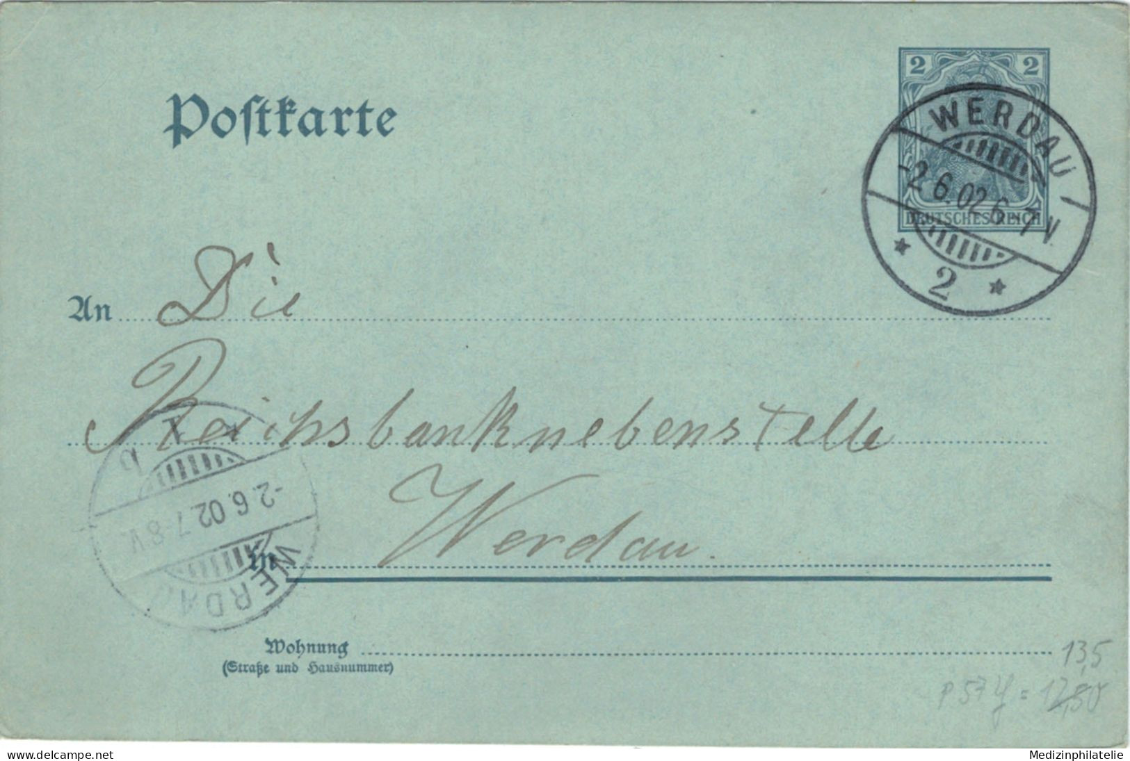 Ganzsache - Werdau 1902 Ortskarte > Reichsbanknebenstelle - Cartoline