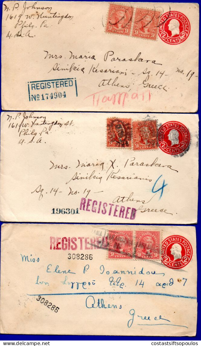 3024.6 UPRATED 2 C.STATIONERIES 9 C. JEFFERSON SC.561 TO GREECE,SOME BADLY OPENED.4 SCANS - Brieven En Documenten