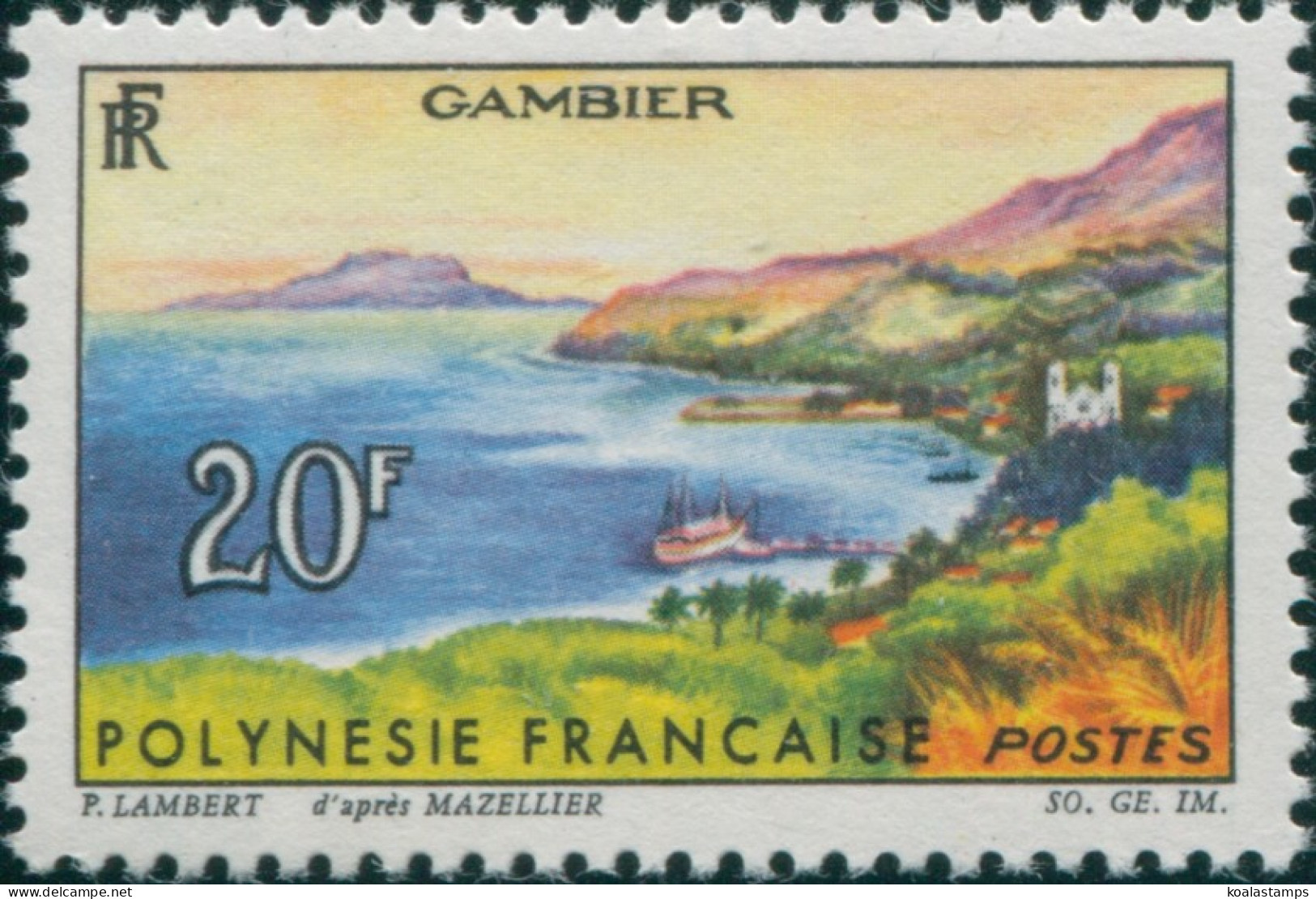 French Polynesia 1964 Sc#215,SG42 20f Landscape Gambier MNH - Autres & Non Classés