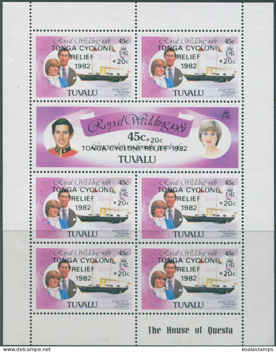 Tuvalu 1982 SG187a Royal Wedding Cyclone Relief Surcharges Sheet MNH - Tuvalu