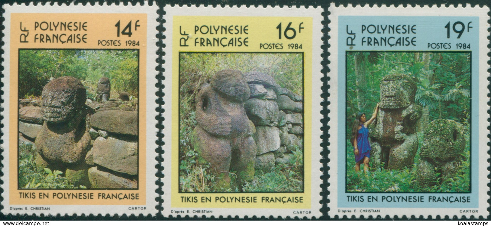 French Polynesia 1984 Sc#390-392,SG413-415 Marquesian Tikis Set MNH - Otros & Sin Clasificación