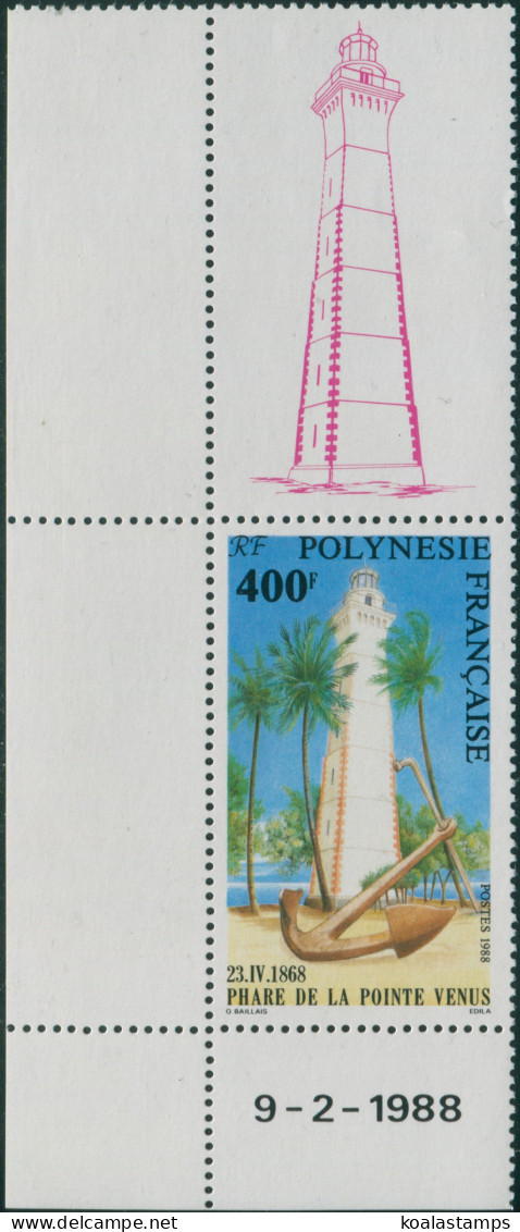 French Polynesia 1988 Sc#481,SG531 400f Lighthouse And Anchor MLH - Autres & Non Classés