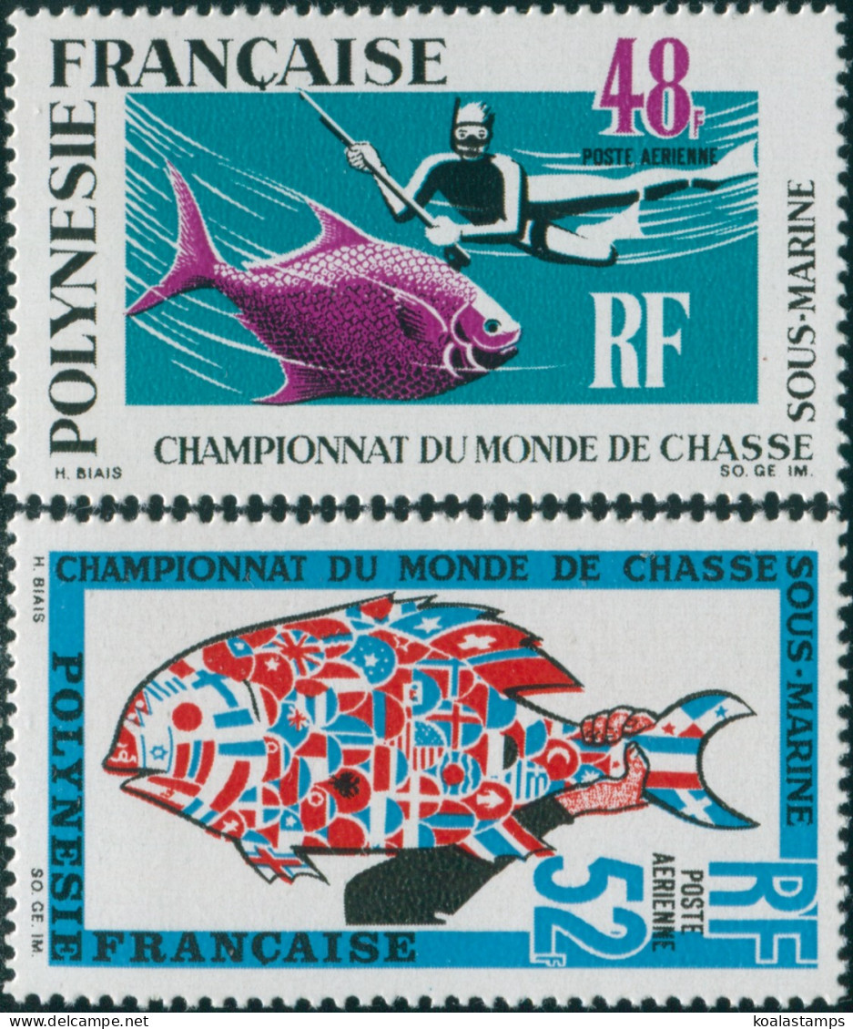 French Polynesia 1969 Sc#C52-C53,SG95-96 Underwater Hunting Set MNH - Otros & Sin Clasificación