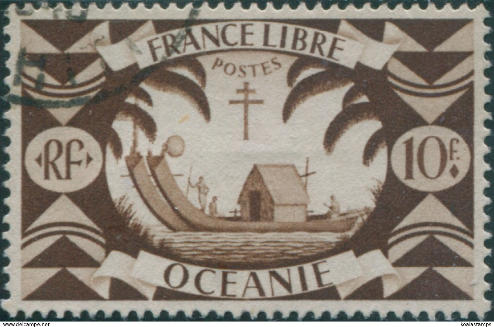 French Oceania 1942 SG159 10f Brown Polynesian Canoe FU - Other & Unclassified