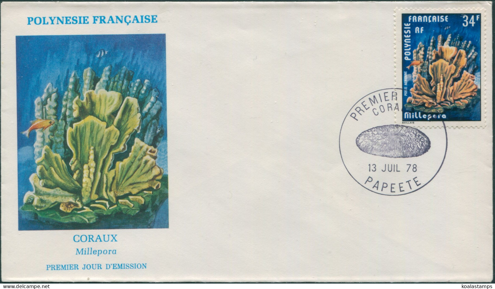 French Polynesia 1978 Sc#C163,SG275 34f Millepora Coral FDC - Other & Unclassified