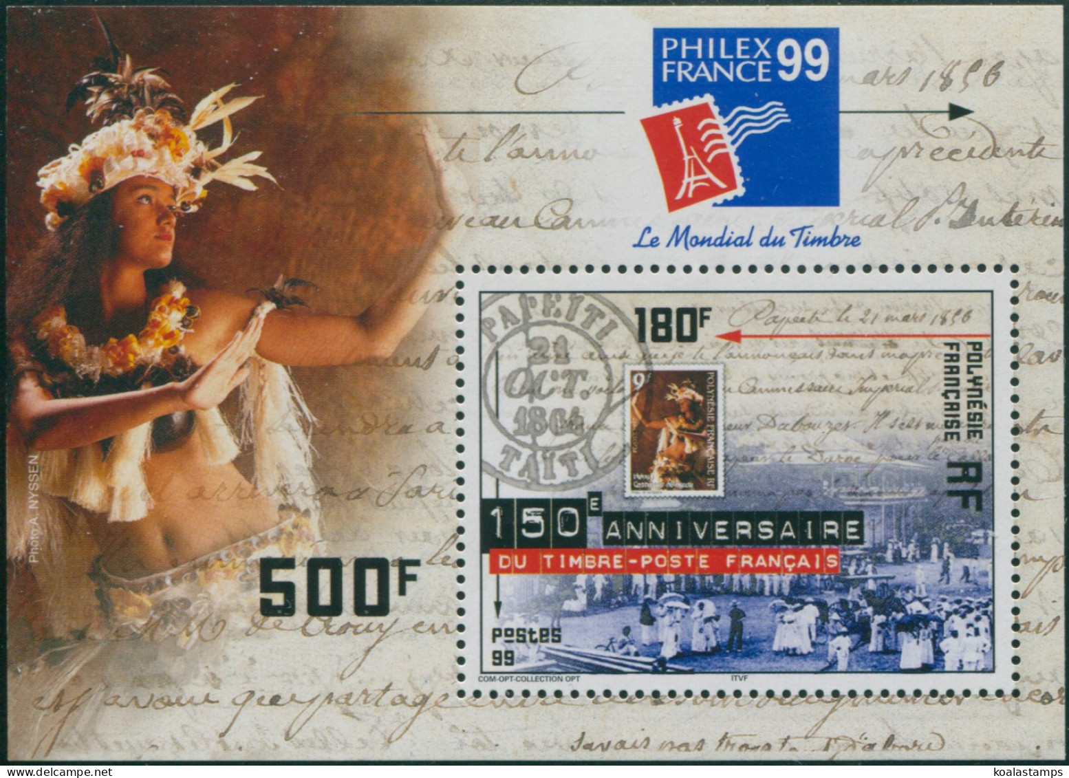 French Polynesia 1999 Sc#761a,SG862 First French Stamp And Islanders MS MNH - Other & Unclassified