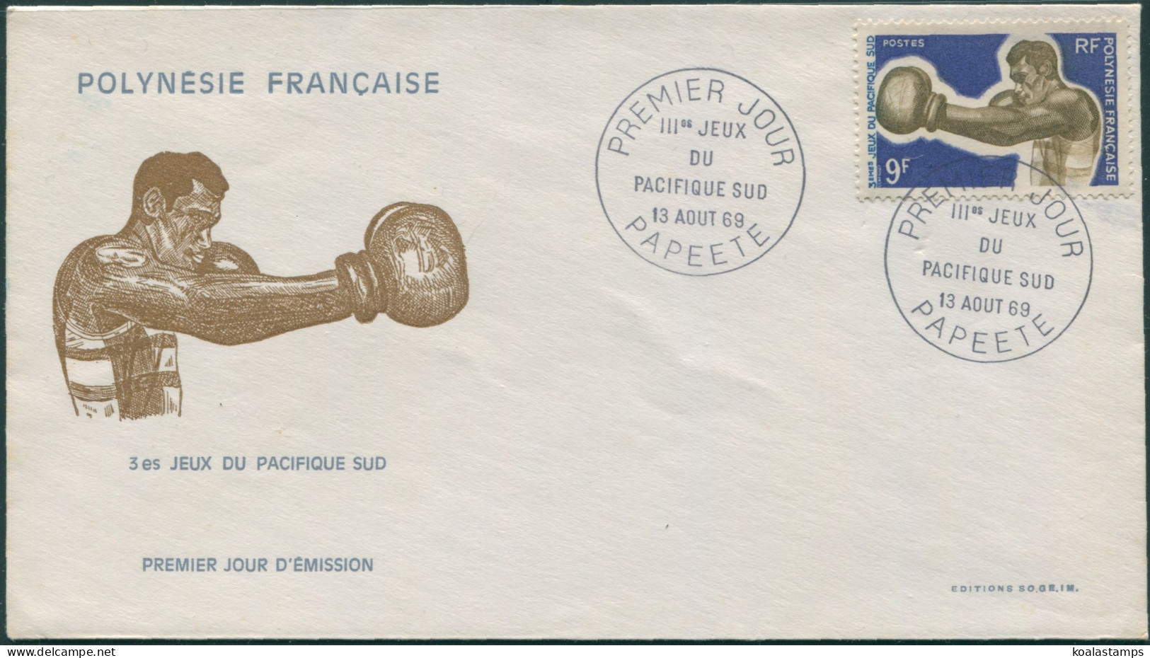 French Polynesia 1969 Sc#247,SG97 9f Boxing FDC - Autres & Non Classés