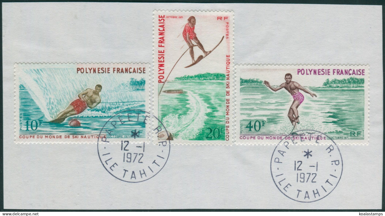 French Polynesia 1971 Sc#267-269,SG142-144 Water-skiing Set On Piece FU - Otros & Sin Clasificación
