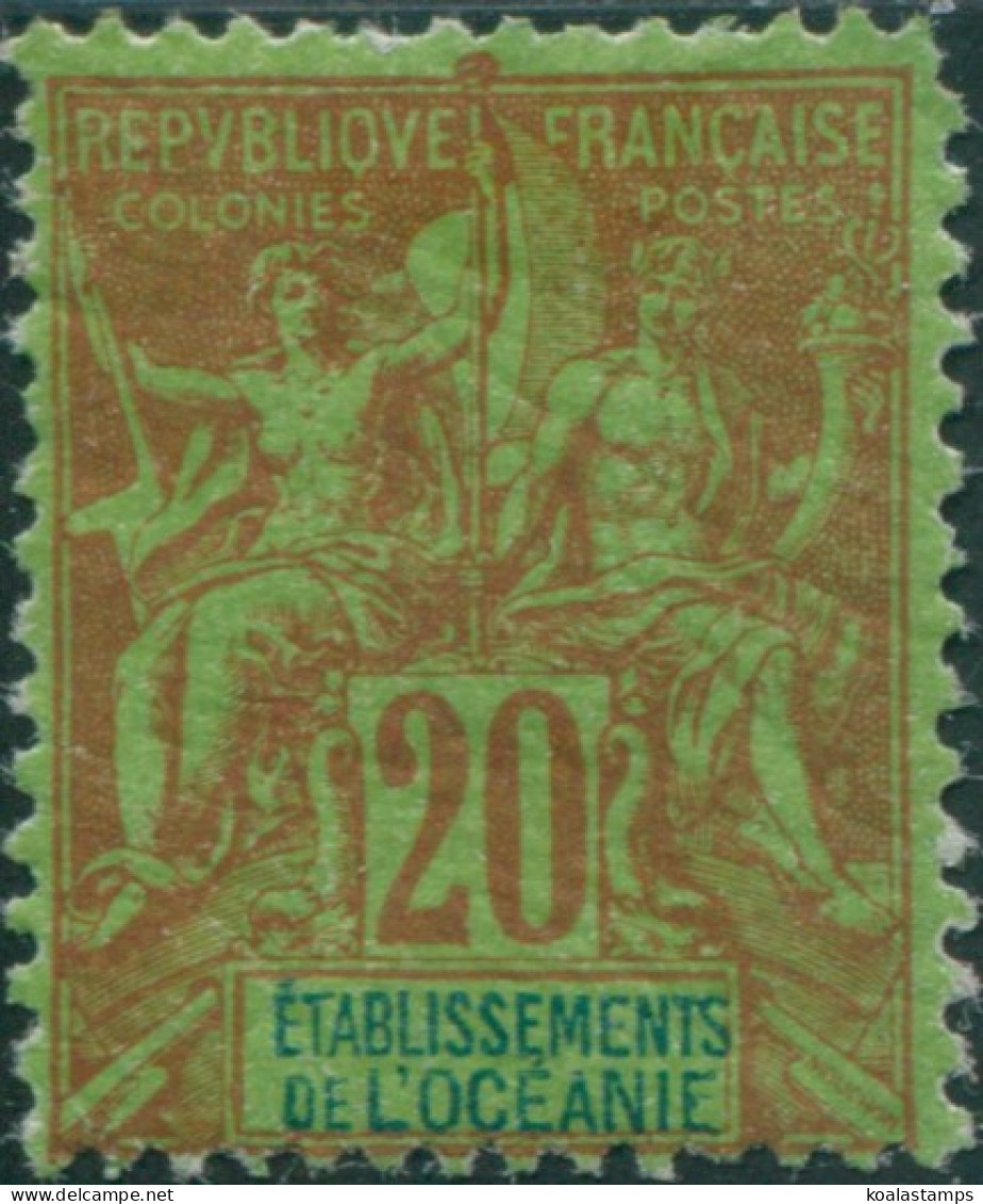 French Oceania 1892 SG7 20c Red And Blue On Green Navigation And Commerce MH - Otros & Sin Clasificación