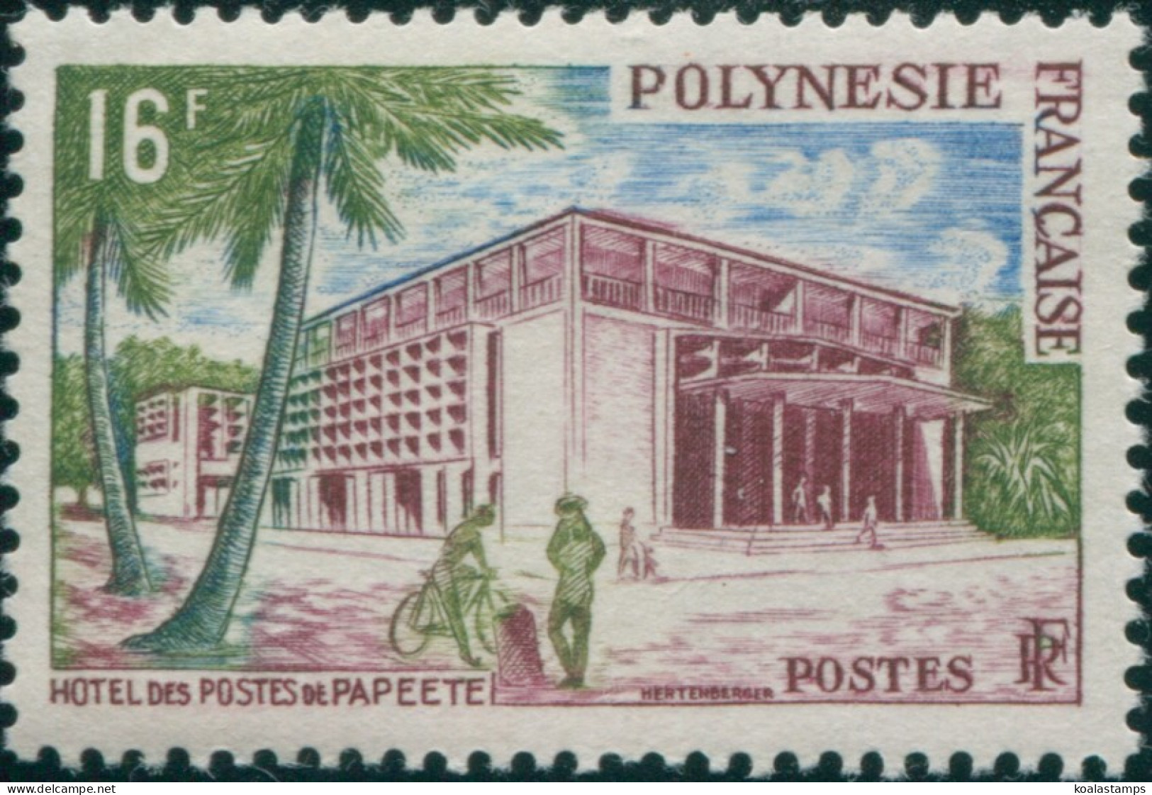 French Polynesia 1958 Sc#195,SG10 16f Post Office Papeete MLH - Otros & Sin Clasificación