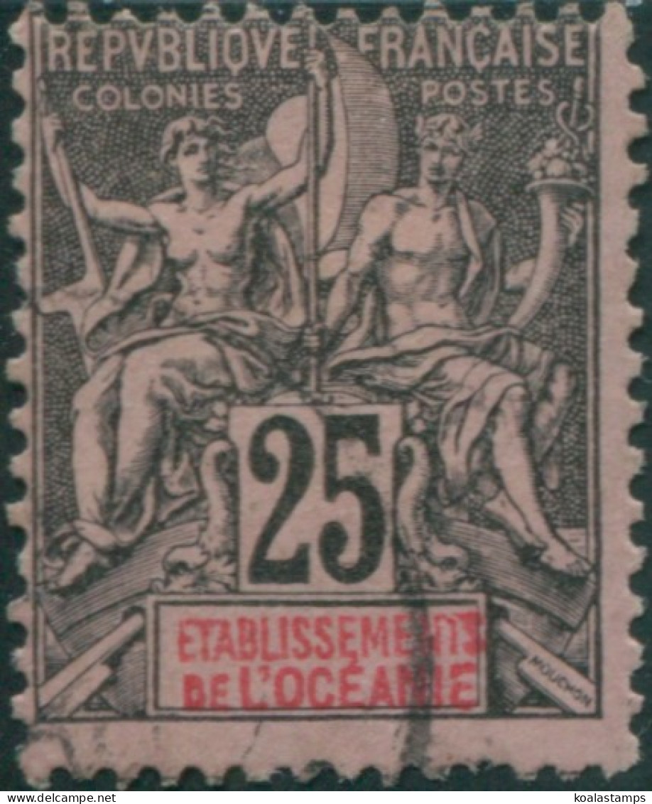 French Oceania 1892 SG8 25c Black And Red On Pink Navigation And Commerce FU - Otros & Sin Clasificación