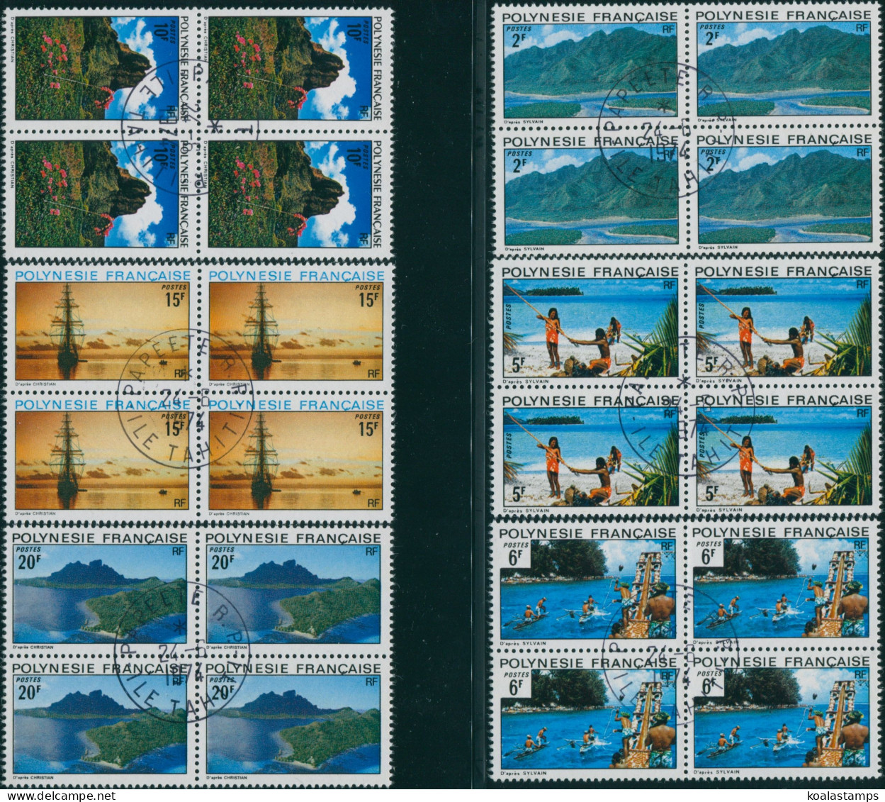 French Polynesia 1974 Sc#278-283,SG180-185 Polynesian Landscapes Blocks Set FU - Otros & Sin Clasificación