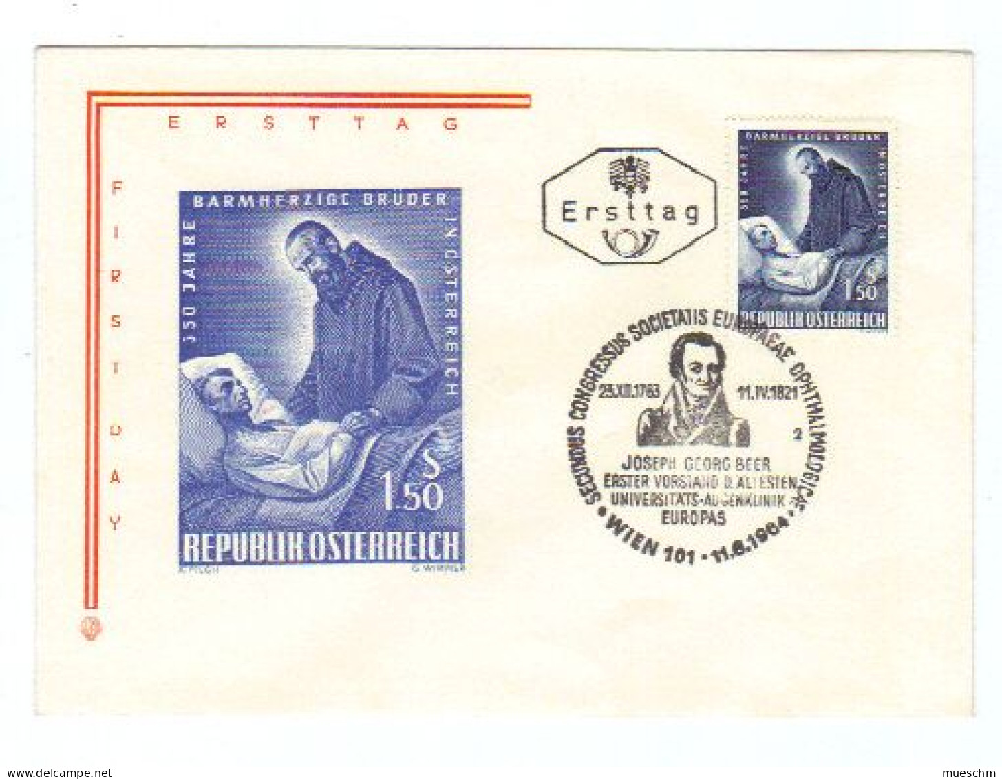 Österreich, 1964, Ersttag "350 Jahre Barmh.Brüder In Österr." Mit SStpl. A. Kuvert, MiNr.1155 (10846X) - FDC