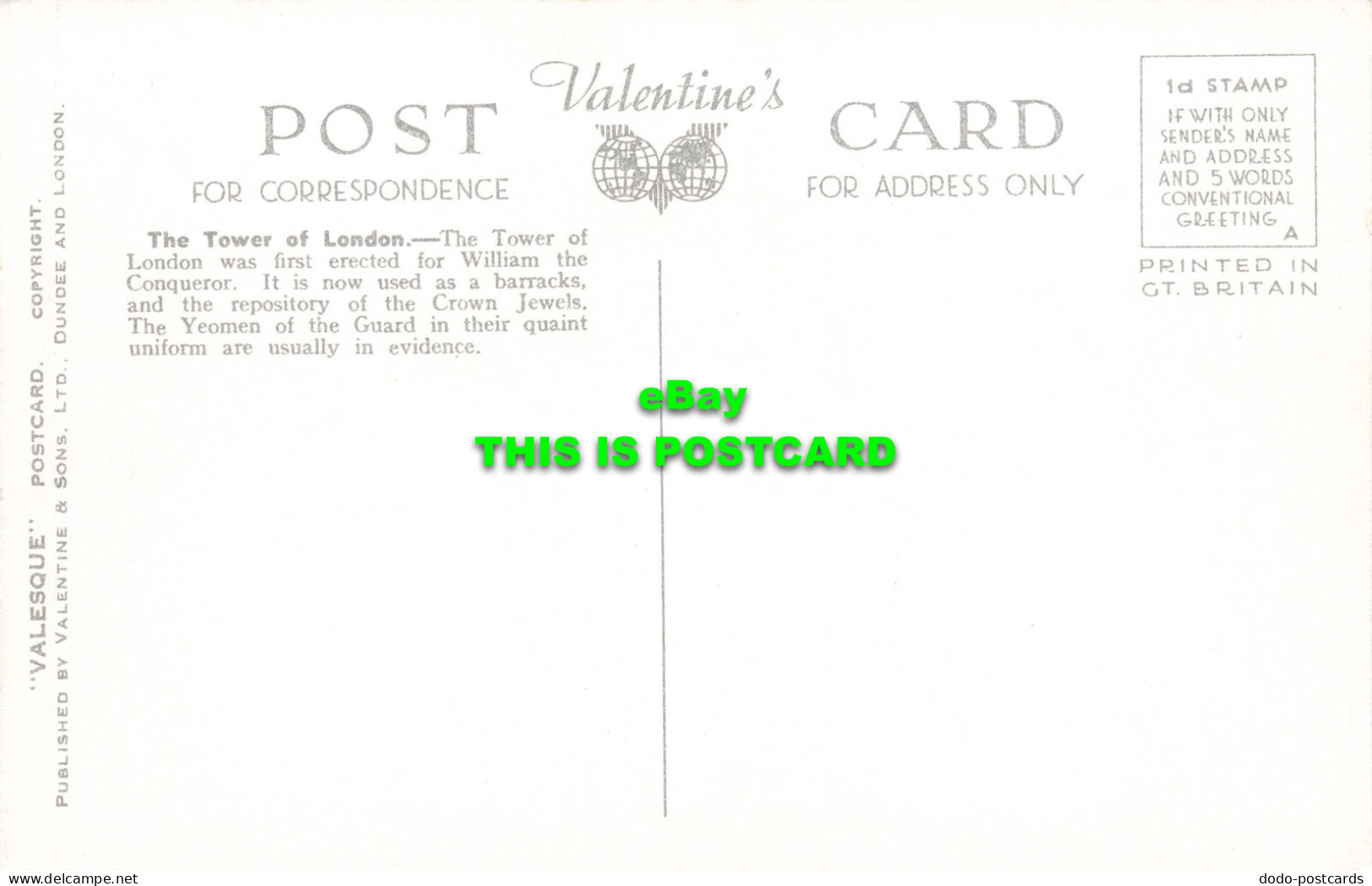 R594693 Tower Of London. Valentine. Valesque - Other & Unclassified