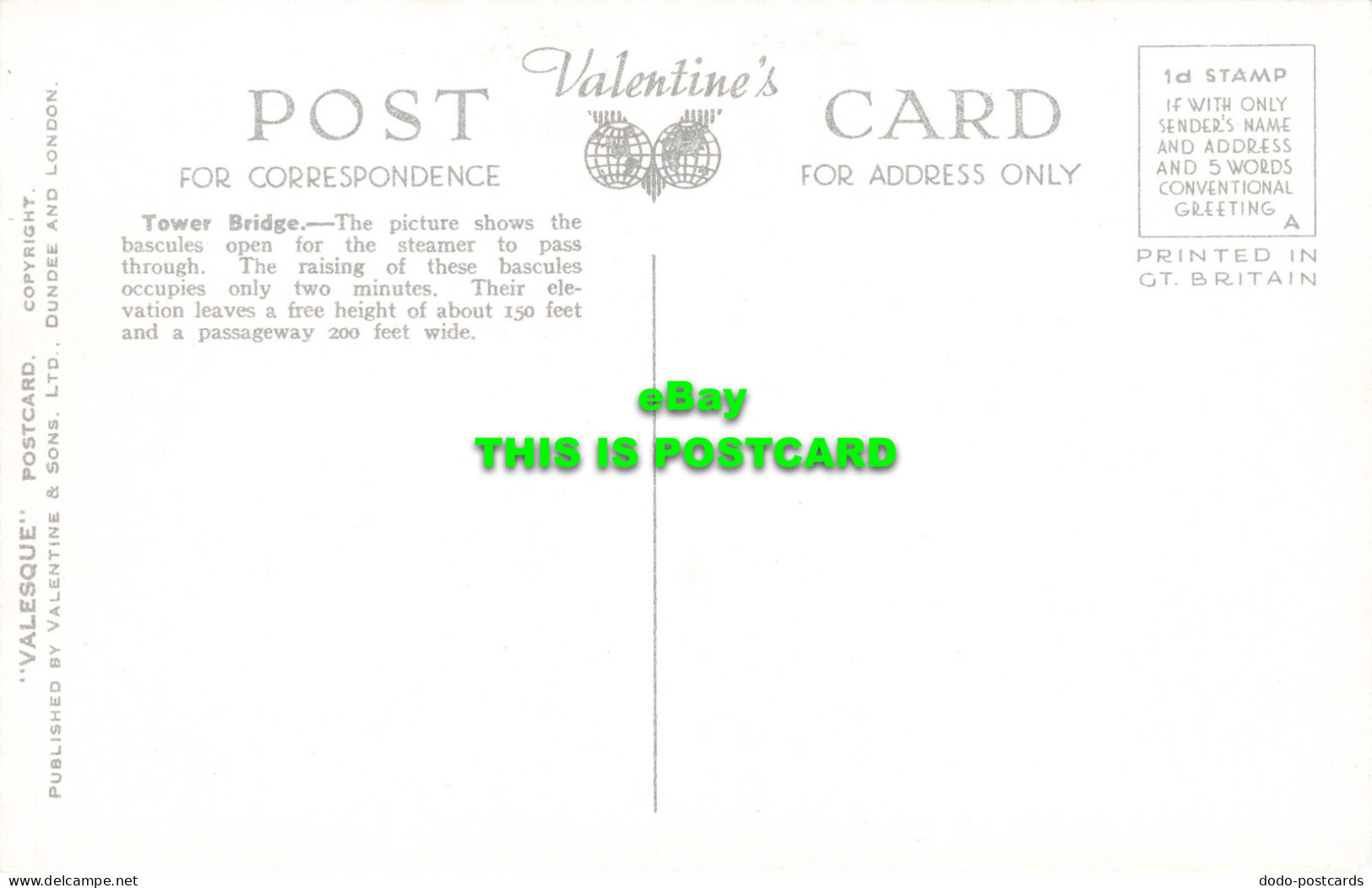 R594696 London. Tower Bridge. Valentine. Valesque - Other & Unclassified