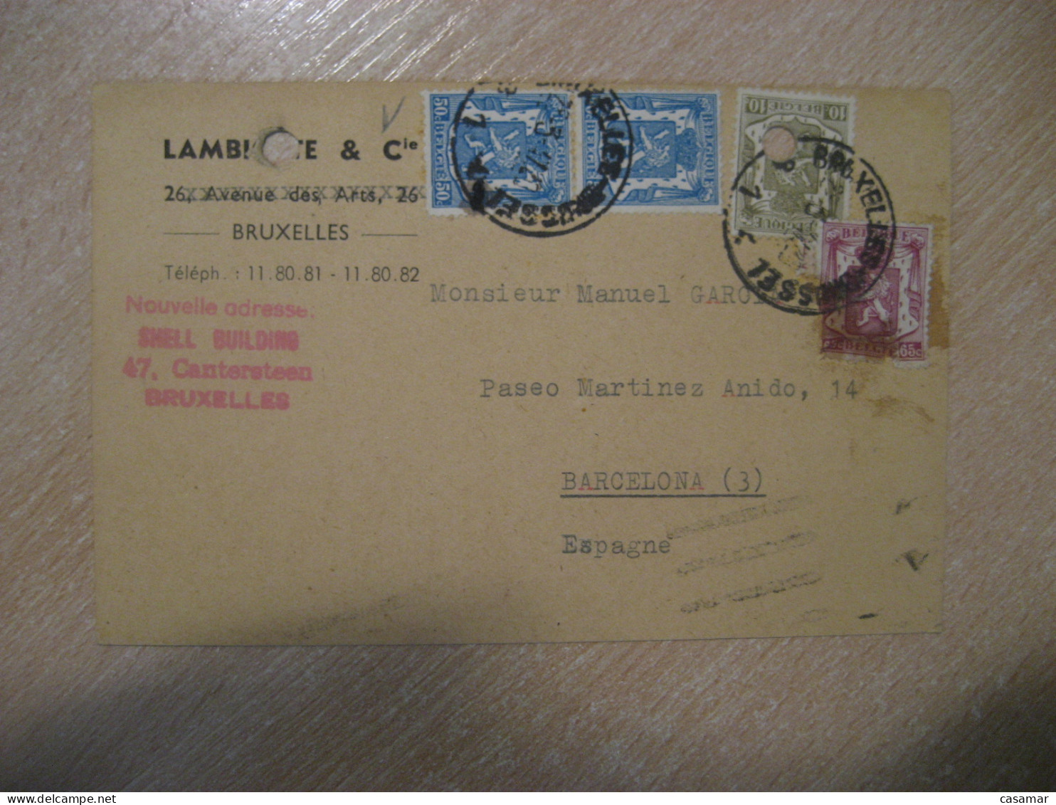 BRUXELLES 1947 To Barcelona Spain Cancel Lambiotte Card BELGIUM - Sonstige & Ohne Zuordnung