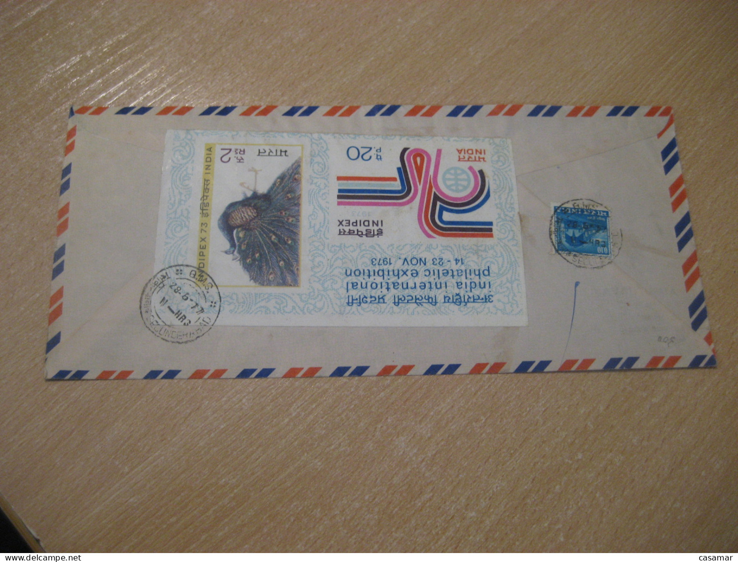 SECUNDERABAD 1977 To Barcelona Spain Phil. Ex. INDIPEX Bloc Peacock Air Mail Cancel Cover INDIA INDE - Brieven En Documenten