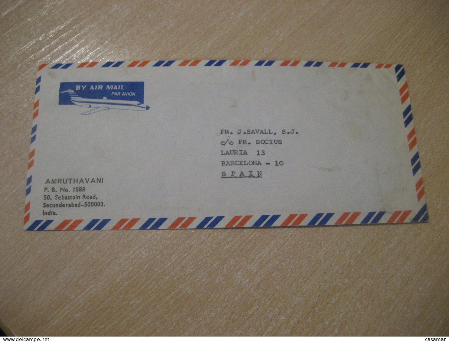 SECUNDERABAD 1977 To Barcelona Spain Phil. Ex. INDIPEX Bloc Peacock Air Mail Cancel Cover INDIA INDE - Lettres & Documents