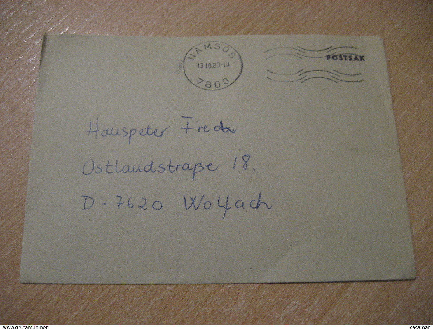 NAMSOS 1980 To Wolfach Postage Paid Cancel Cover NORWAY - Covers & Documents