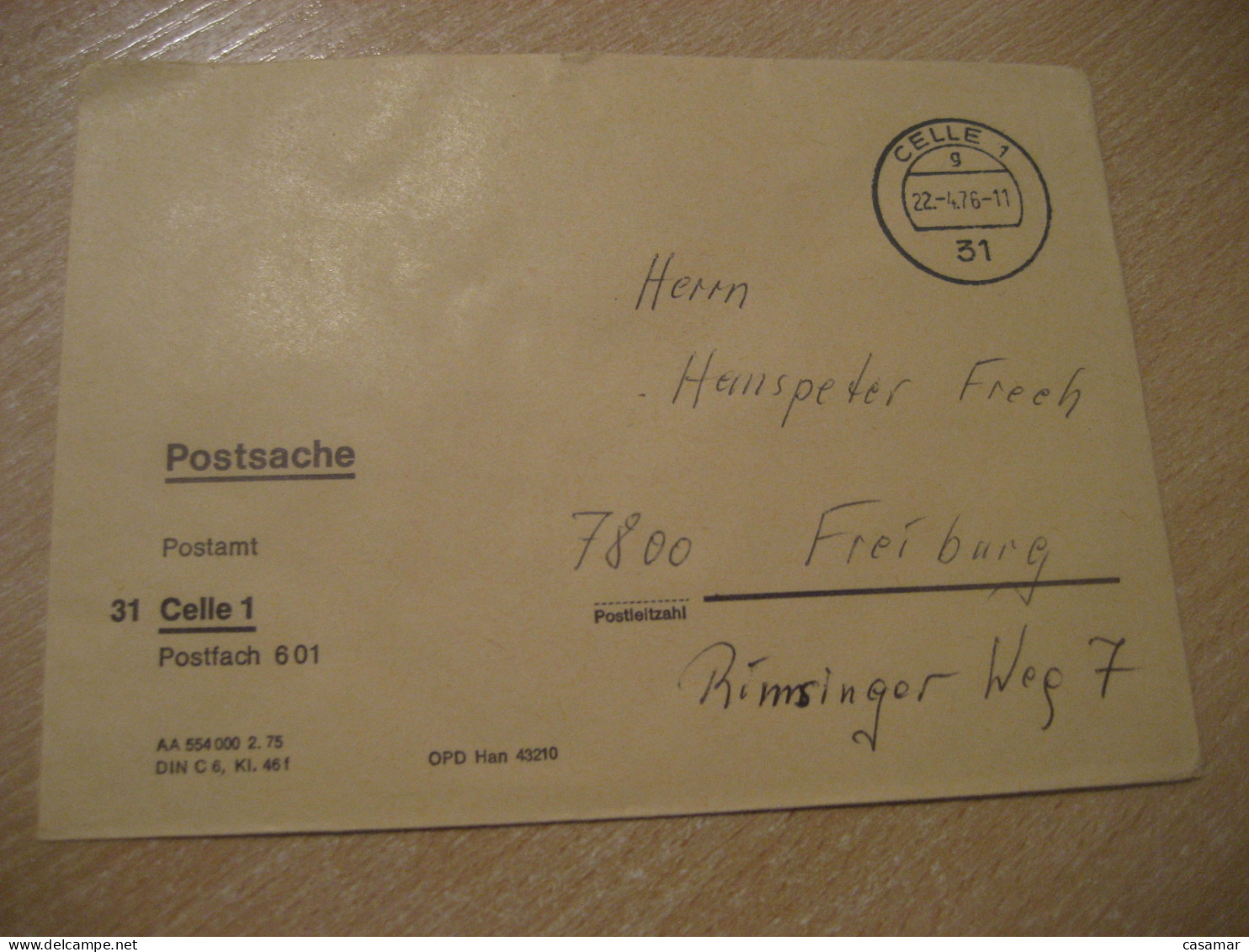 CELLE 1976 To Freiburg Postage Paid Cancel Cover GERMANY - Covers & Documents
