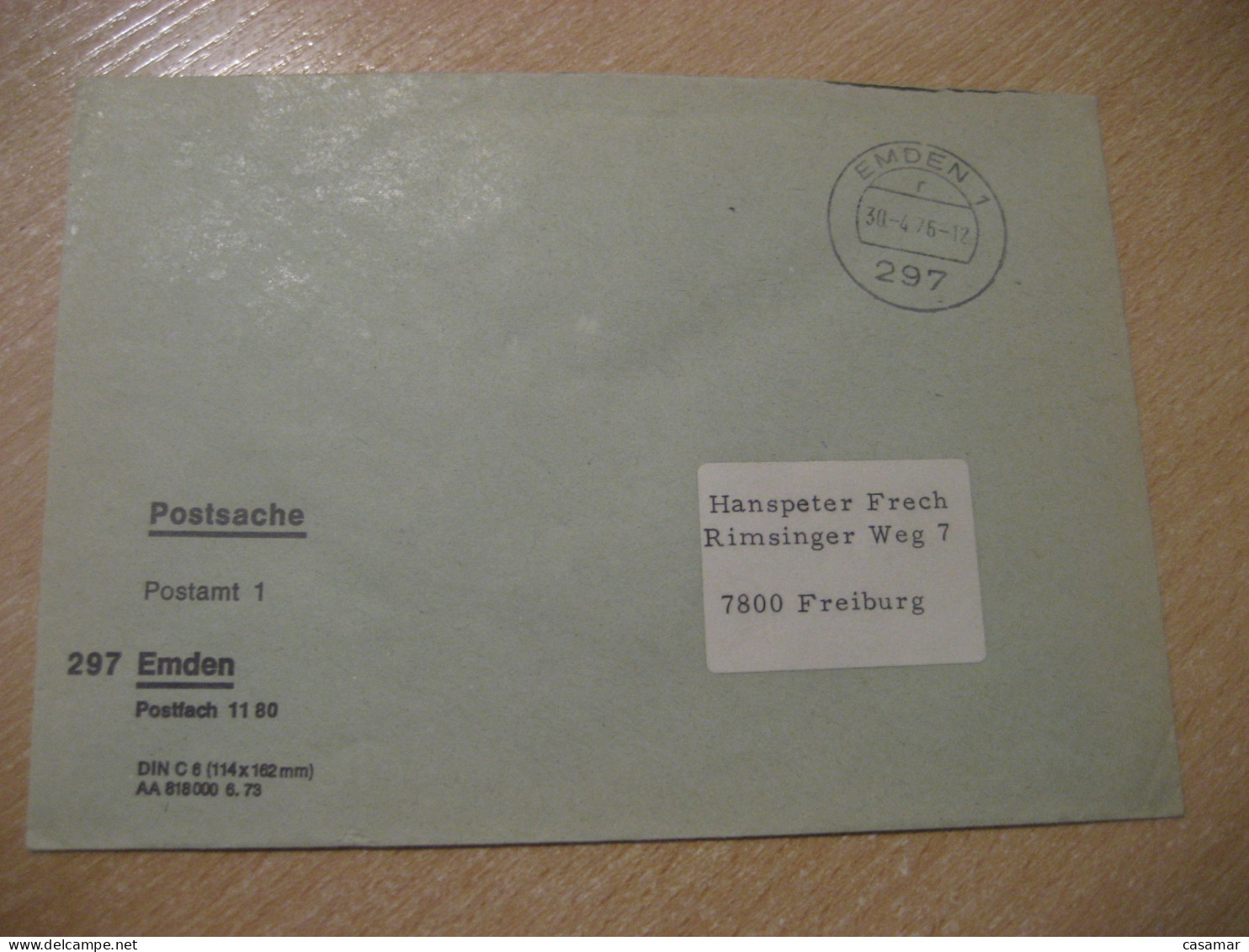 EMDEN 1976 To Freiburg Postage Paid Cancel Cover GERMANY - Covers & Documents