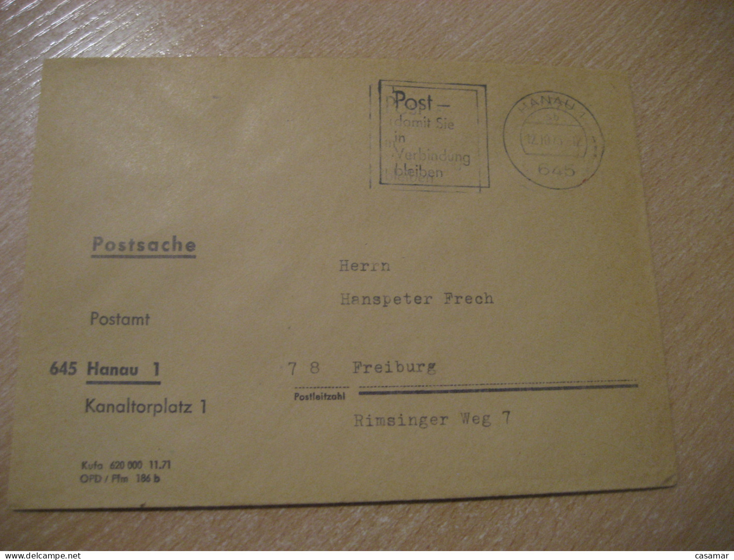 HANAU 1976 To Freiburg Postage Paid Cancel Cover GERMANY - Covers & Documents