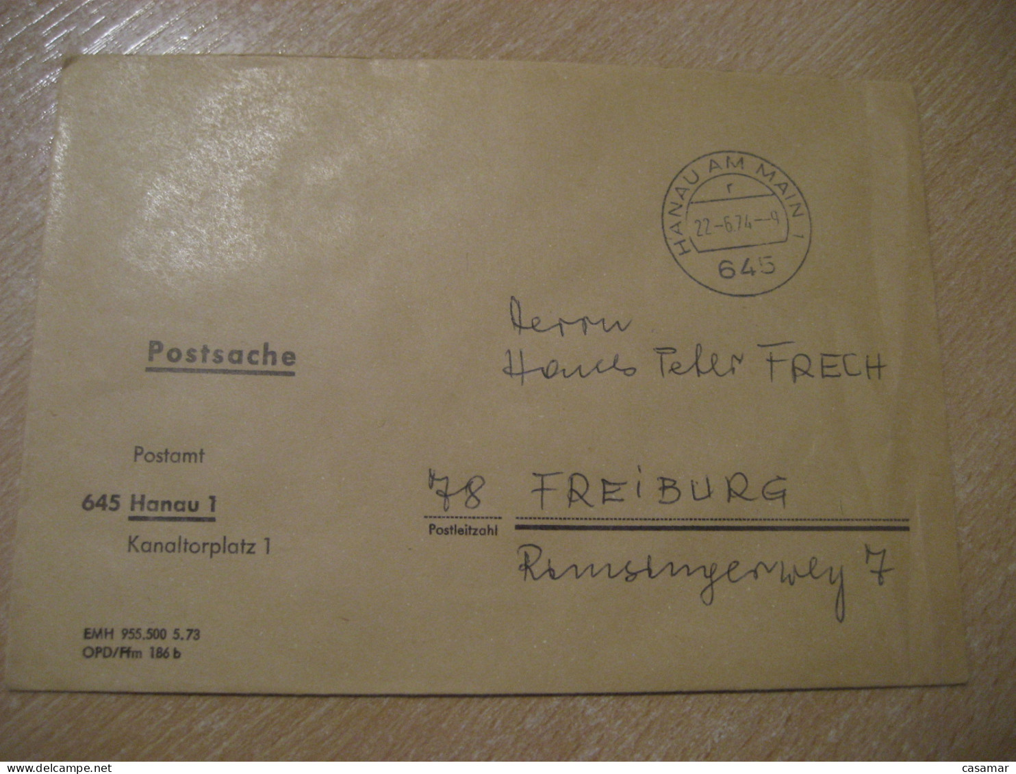 HANAU AM MAIN 1974 To Freiburg Postage Paid Cancel Cover GERMANY - Covers & Documents