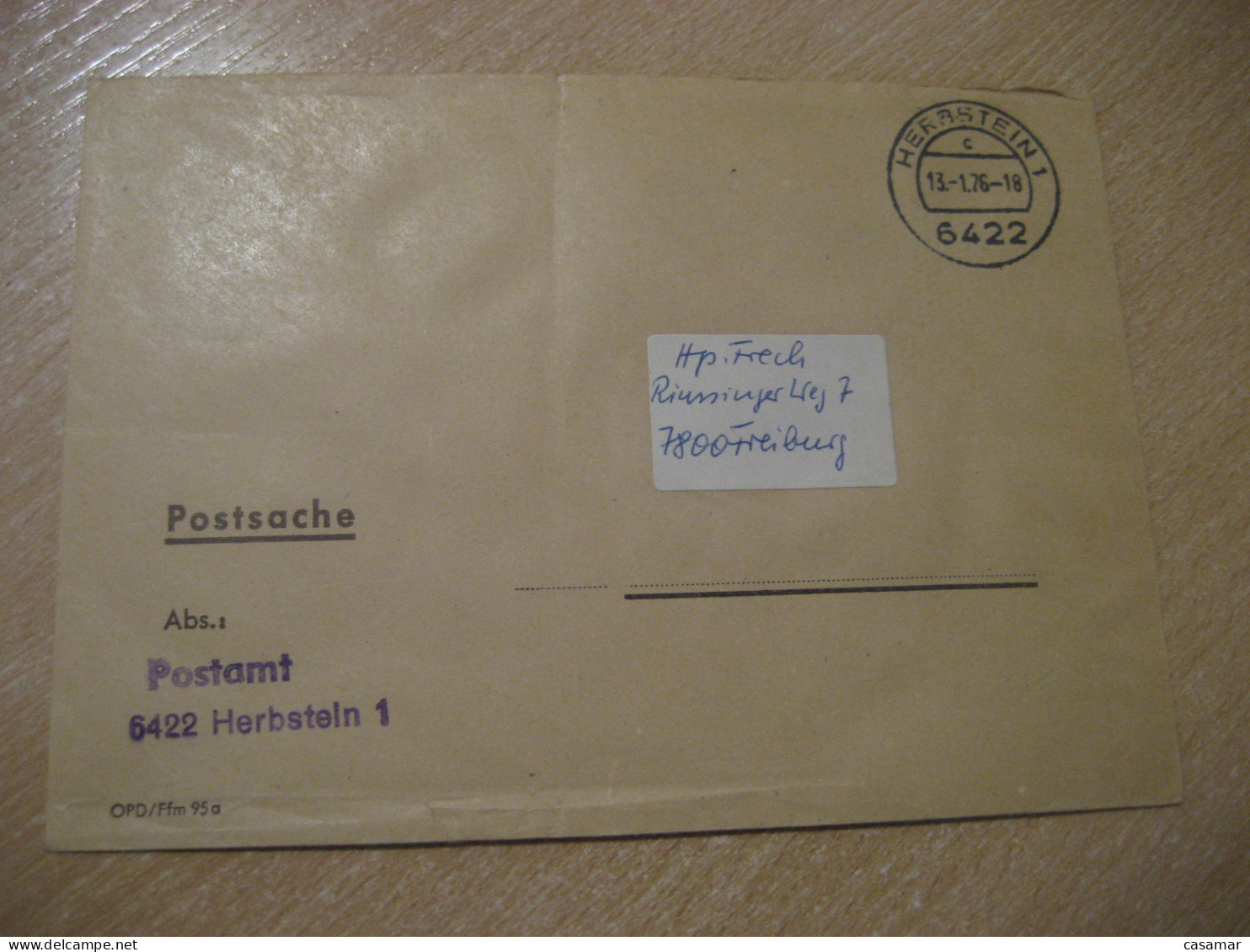 HERBSTEIN 1976 To Freiburg Postage Paid Cancel Cover GERMANY - Covers & Documents