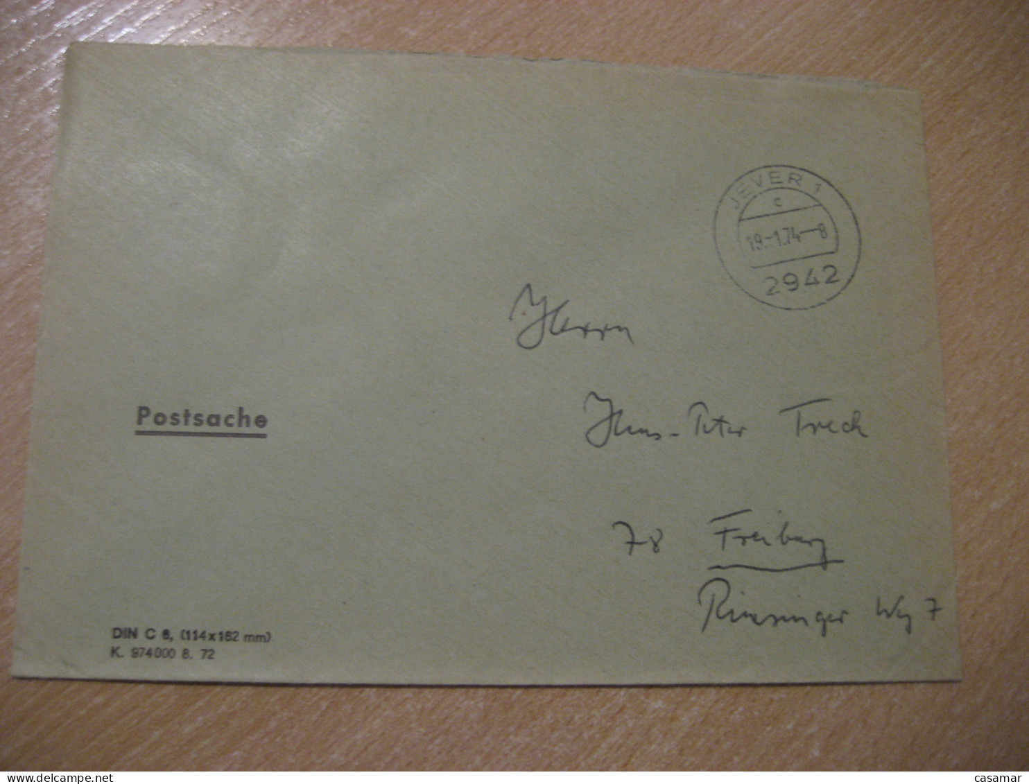 JEVER 1974 To Freiburg Postage Paid Cancel Cover GERMANY - Covers & Documents