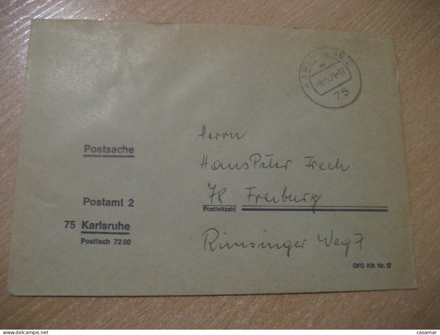 KARLSRUHE 1974 To Freiburg Postage Paid Cancel Cover GERMANY - Lettres & Documents