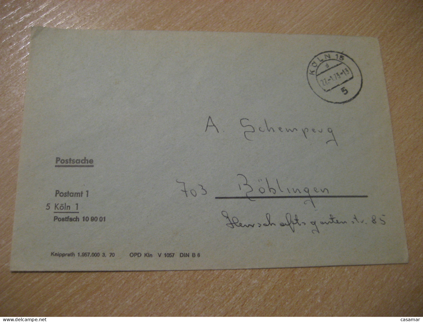 KOLN 1973 To Boblingen Postage Paid Cancel Cover GERMANY - Lettres & Documents