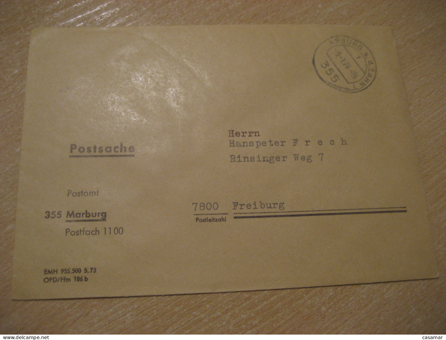 MARBURG 1976 To Freiburg Postage Paid Cancel Cover GERMANY - Covers & Documents