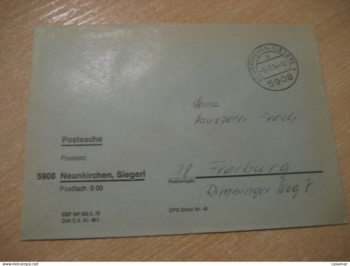 NEUENKIRCHEN 1974 To Freiburg Postage Paid Cancel Cover GERMANY - Lettres & Documents