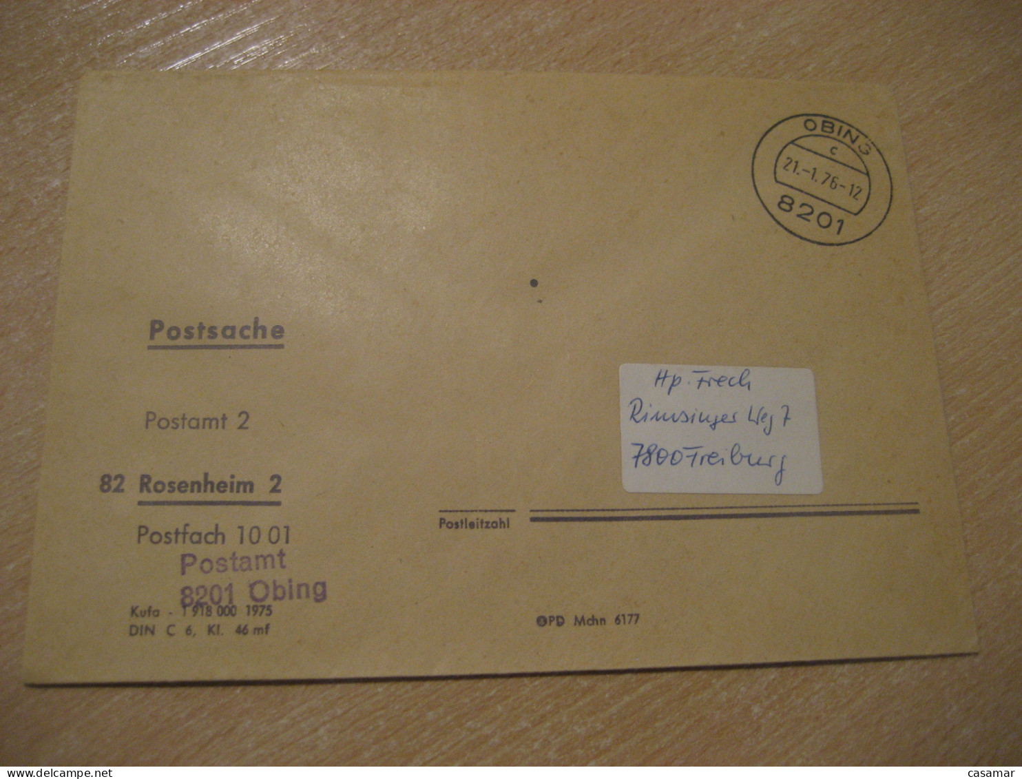 OBING Rosenheim 1976 To Freiburg Postage Paid Cancel Cover GERMANY - Briefe U. Dokumente