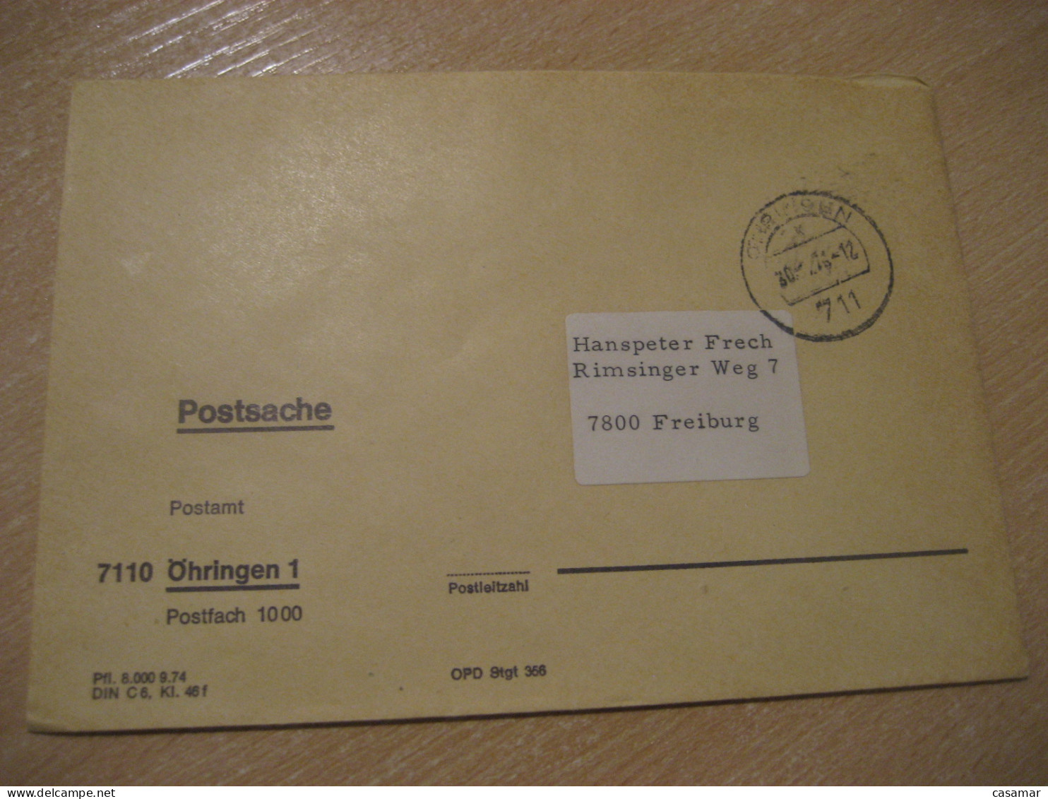 OHRINGEN 1976 To Freiburg Postage Paid Cancel Cover GERMANY - Lettres & Documents