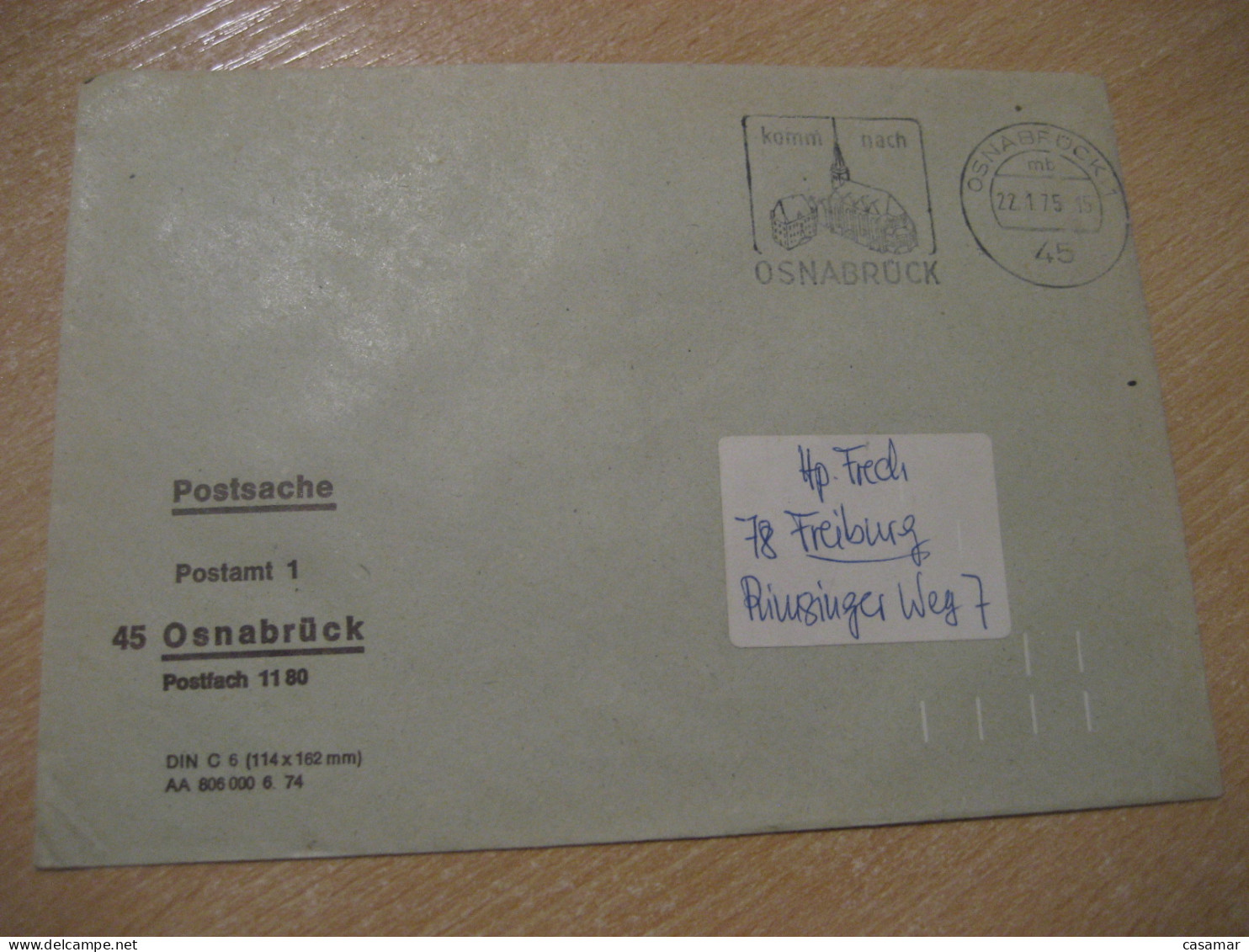 OSNABRUCK 1975 To Freiburg Postage Paid Cancel Cover GERMANY - Cartas & Documentos