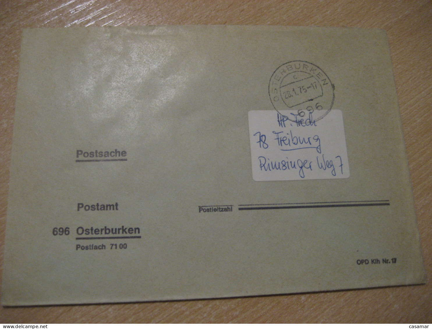 OSTERBURKEN 1975 To Freiburg Postage Paid Cancel Cover GERMANY - Briefe U. Dokumente