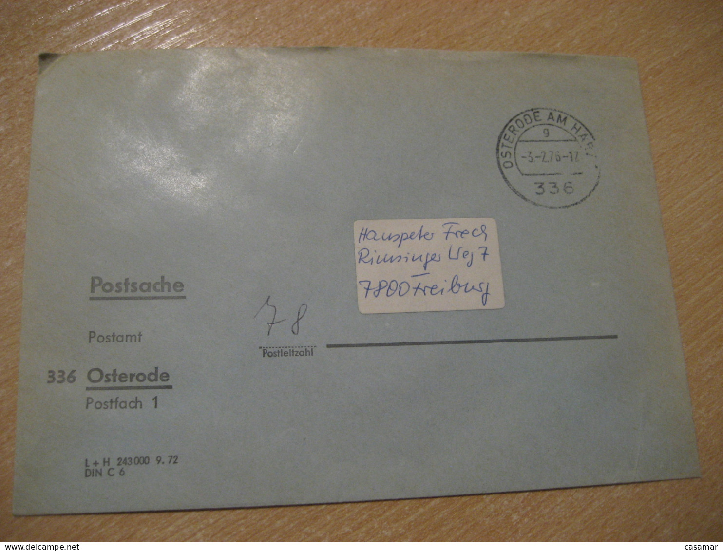 OSTERODE AM HARZ 1976 To Freiburg Postage Paid Cancel Cover GERMANY - Covers & Documents