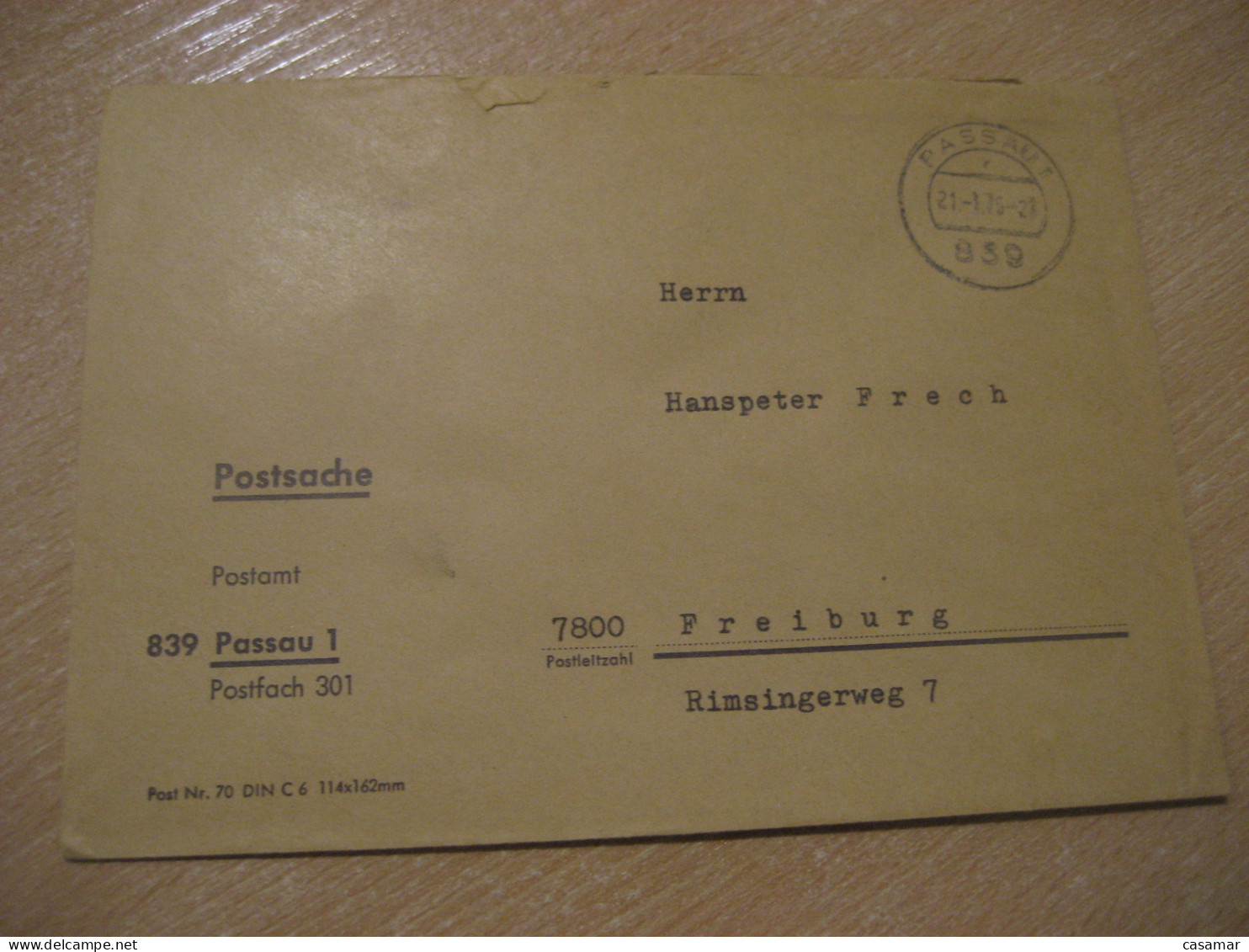 PASSAU 1976 To Freiburg Postage Paid Cancel Slight Damaged Cover GERMANY - Brieven En Documenten